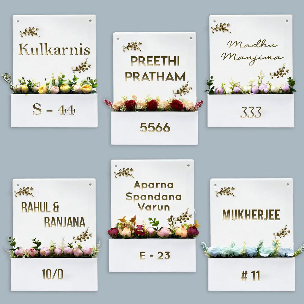 Personalised Acrylic Flower Planter Nameplate - Harshita Craft