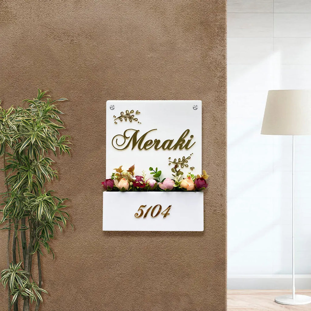 Personalised Acrylic Flower Planter Nameplate - Harshita Craft