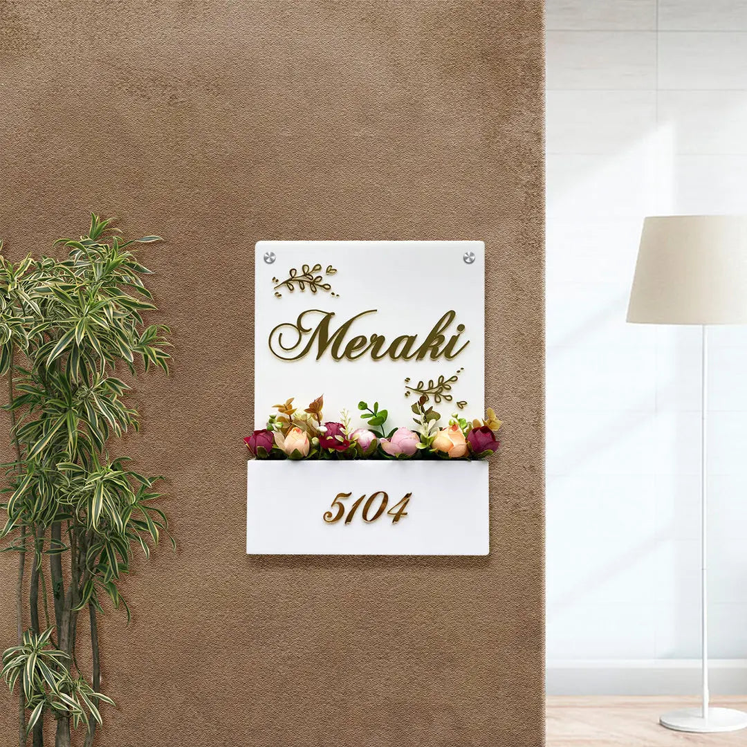 Personalised Acrylic Flower Planter Nameplate - Harshita Craft