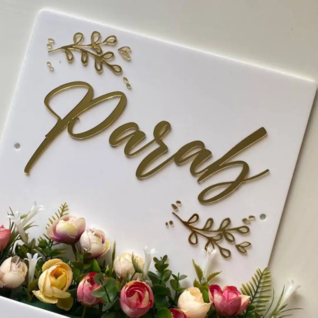 Personalised Acrylic Flower Planter Nameplate - Harshita Craft