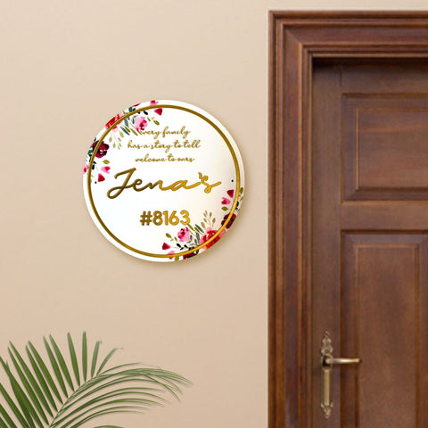 Personalised Printed Floral Round Acrylic Nameplate