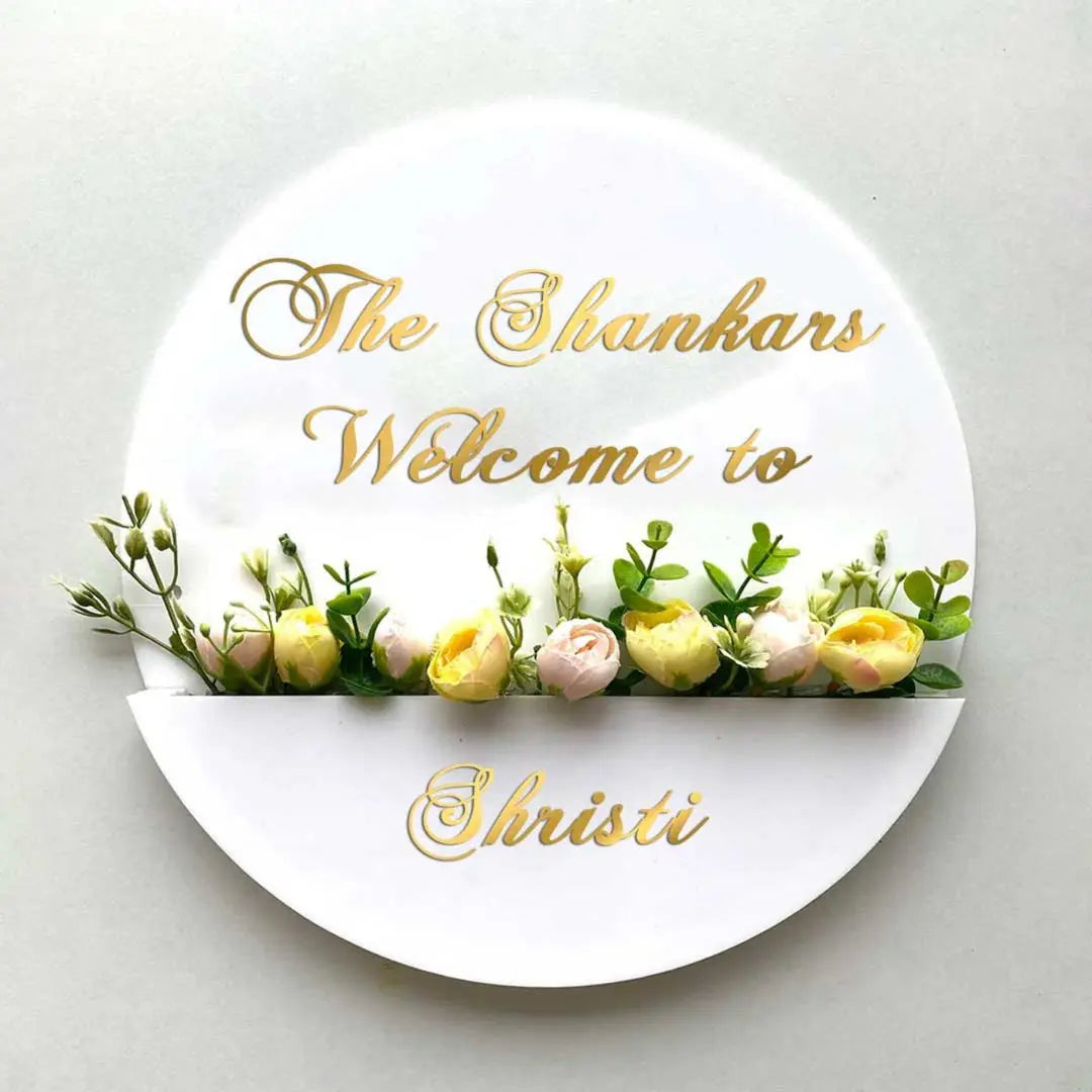 Personalised Acrylic Flower Basket Nameplate - Harshita Craft