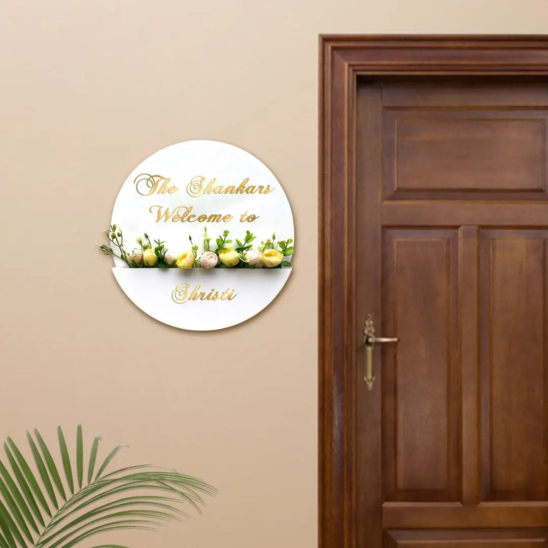 Personalised Acrylic Flower Basket Nameplate - Harshita Craft