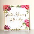 Personalised Pink Floral Square Acrylic Nameplate - Harshita Craft