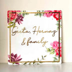 Personalised Pink Floral Square Acrylic Nameplate - Harshita Craft