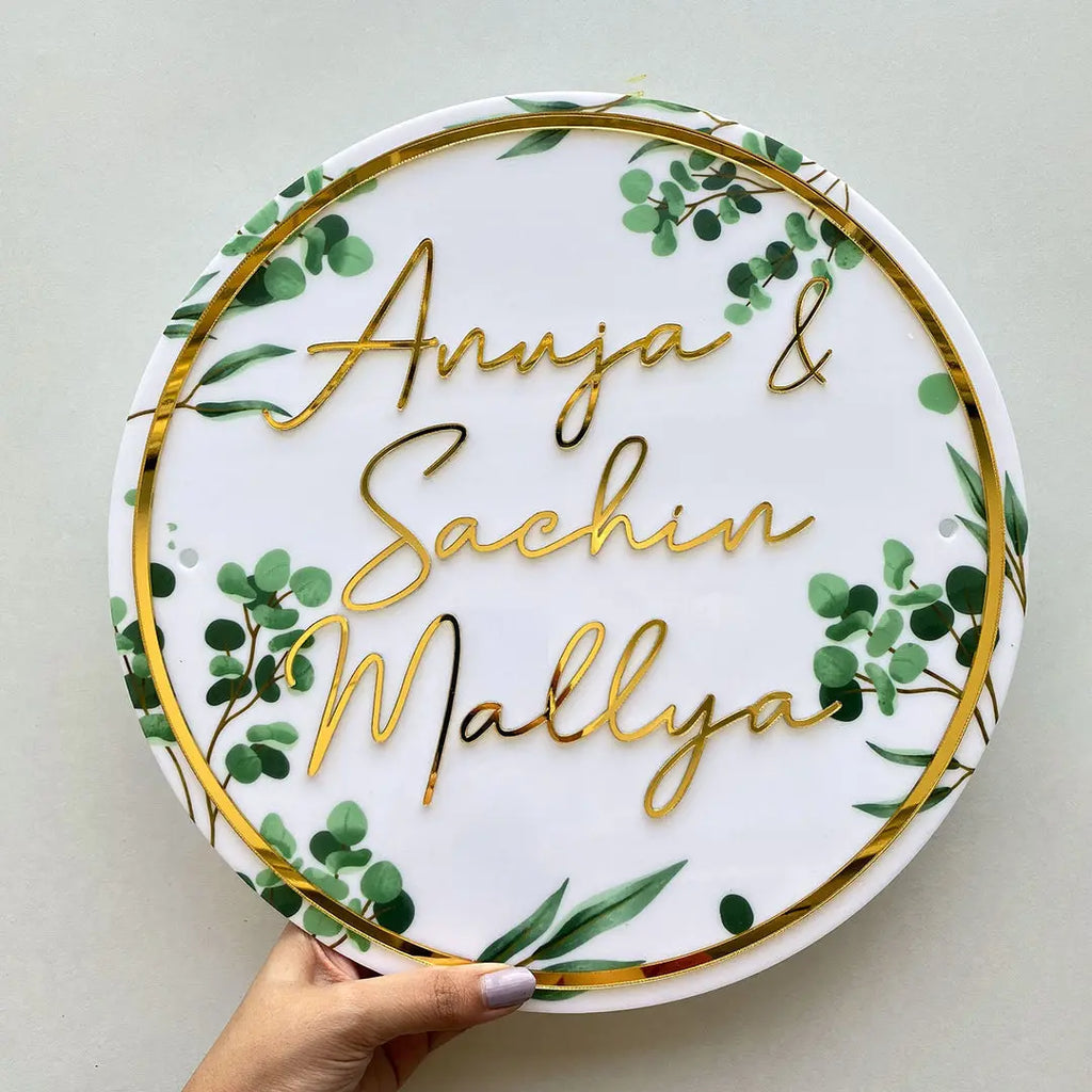 Personalised Acrylic Floral Round Nameplate - Harshita Craft
