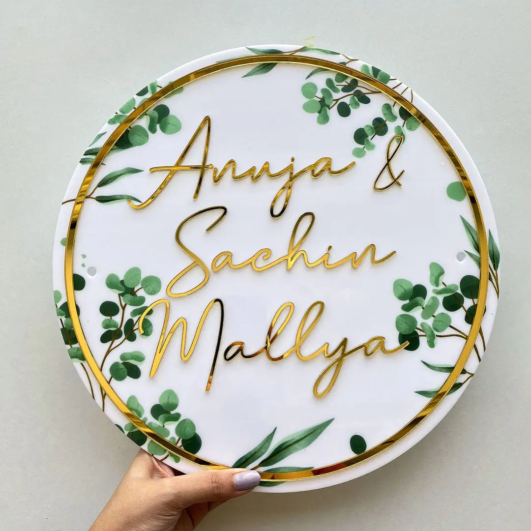 Personalised Acrylic Floral Round Nameplate - Harshita Craft