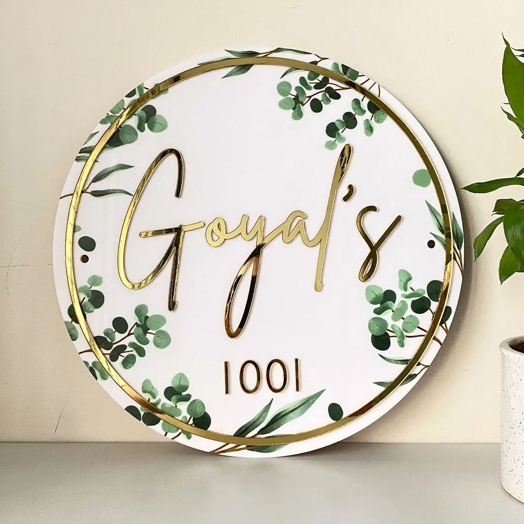 Personalised Acrylic Floral Round Nameplate - Harshita Craft