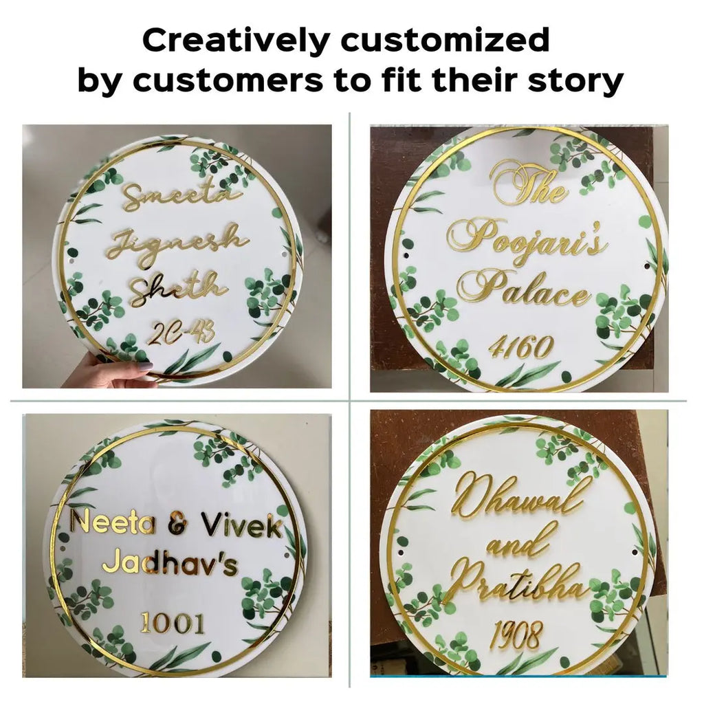 Personalised Acrylic Floral Round Nameplate - Harshita Craft