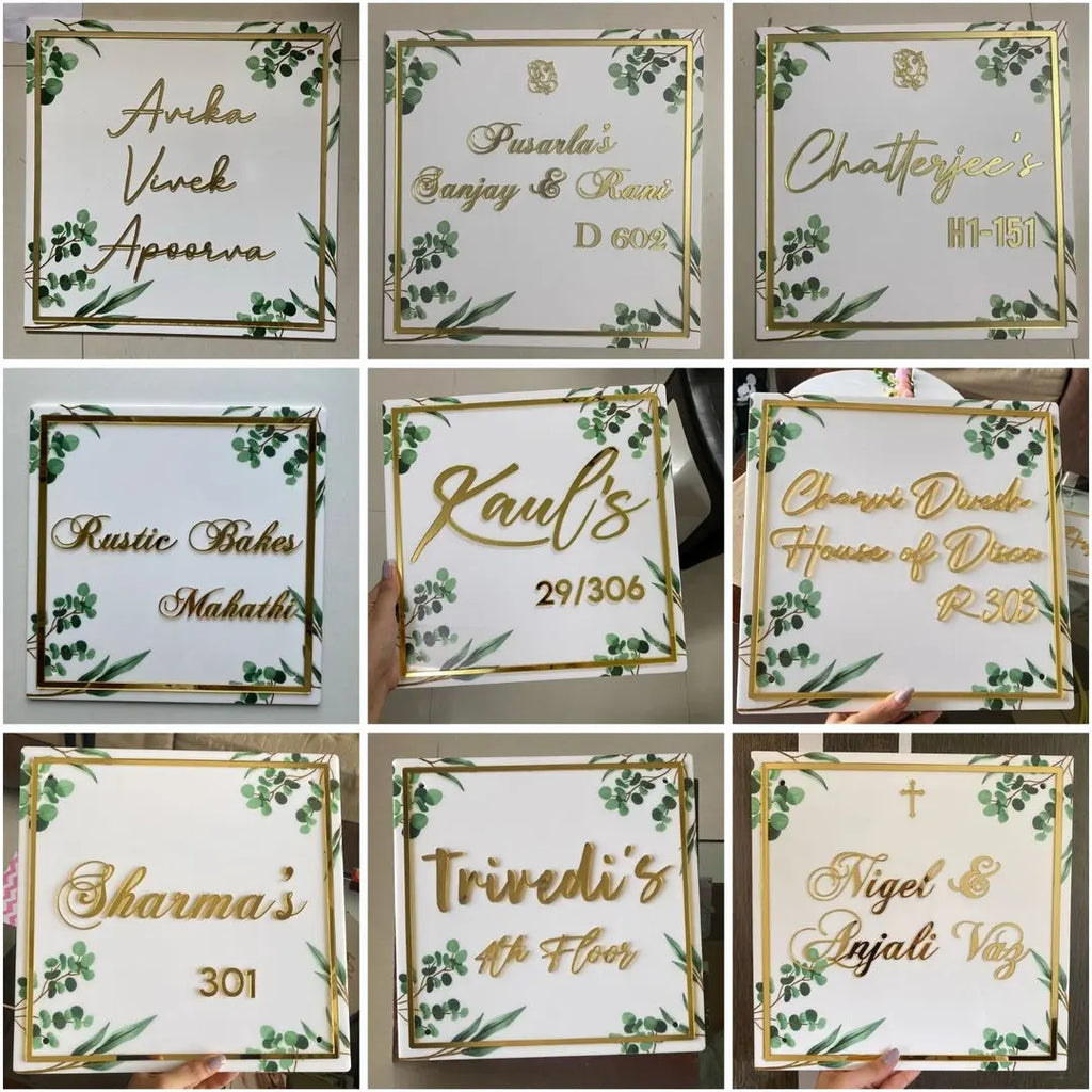 Personalised Acrylic Classy Square Nameplate - Harshita Craft