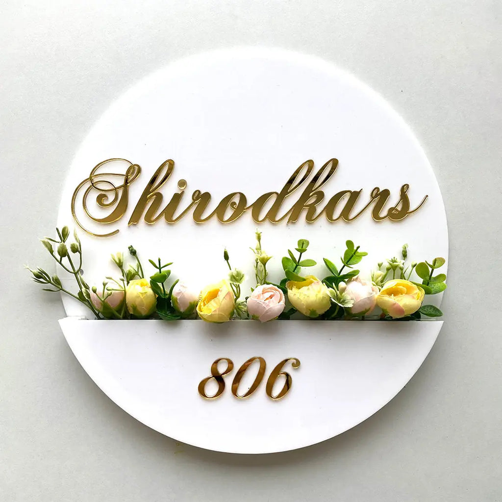 Personalised Acrylic Flower Basket Nameplate - Harshita Craft