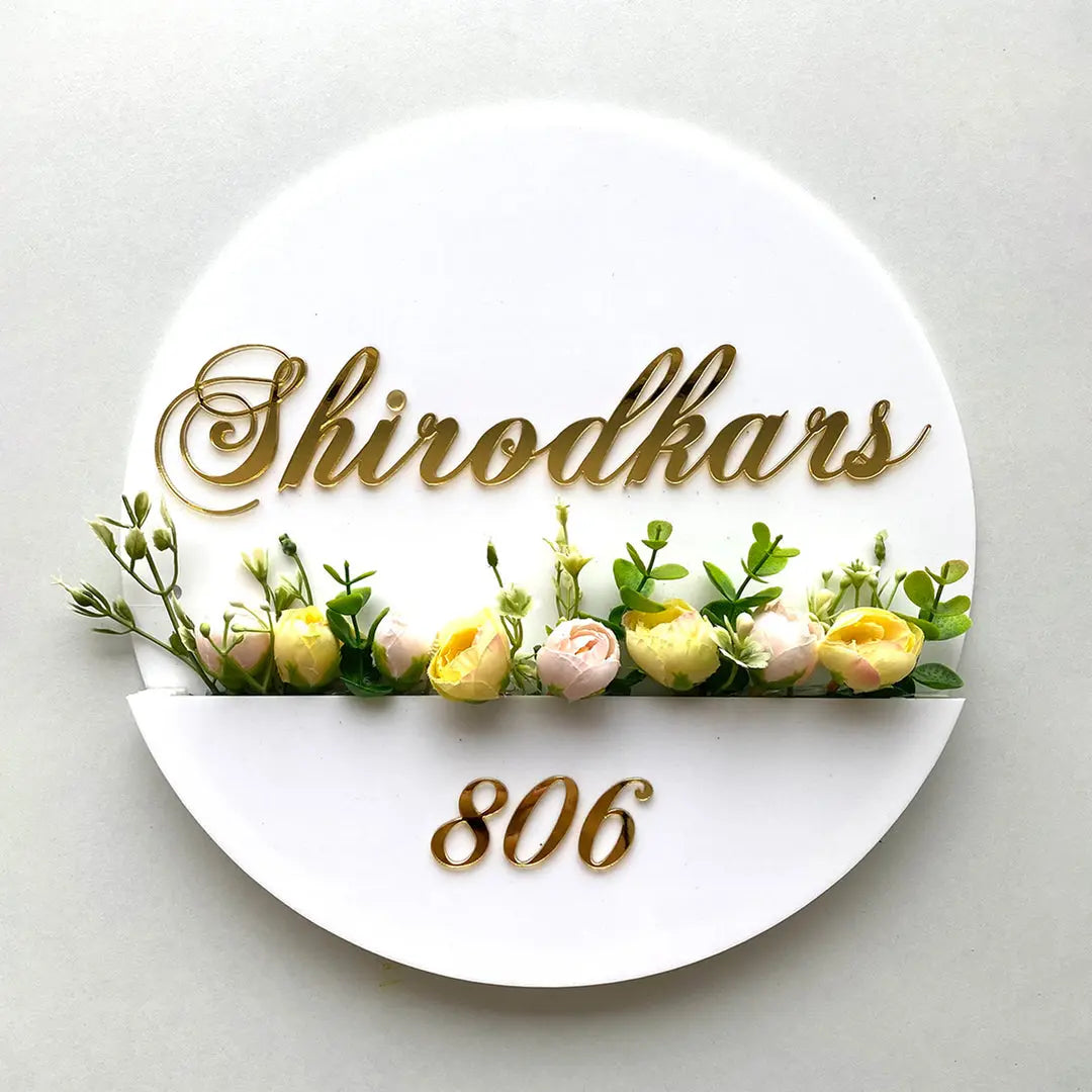 Personalised Acrylic Flower Basket Nameplate - Harshita Craft