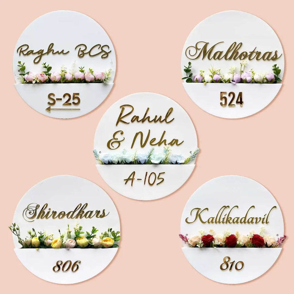 Personalised Acrylic Flower Basket Nameplate - Harshita Craft