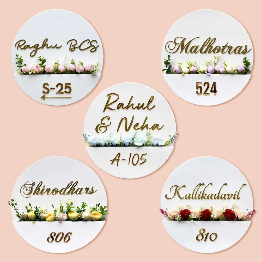 Personalised Acrylic Flower Basket Nameplate - Harshita Craft