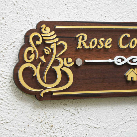 Personalized Brown & Gold Ganesh Themed Acrylic Name Plate