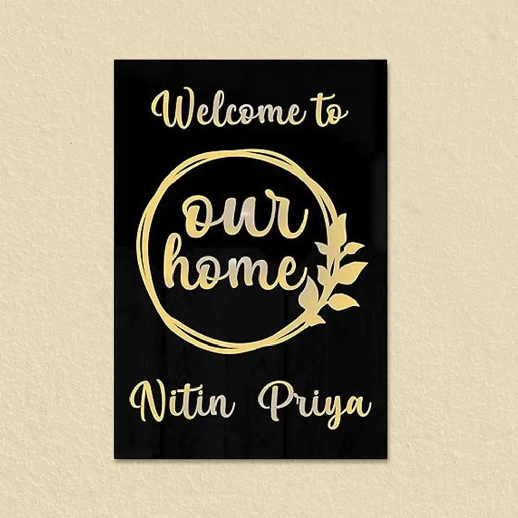 Personalized Black & Gold Vertical Acrylic Name Plate - Harshita Craft