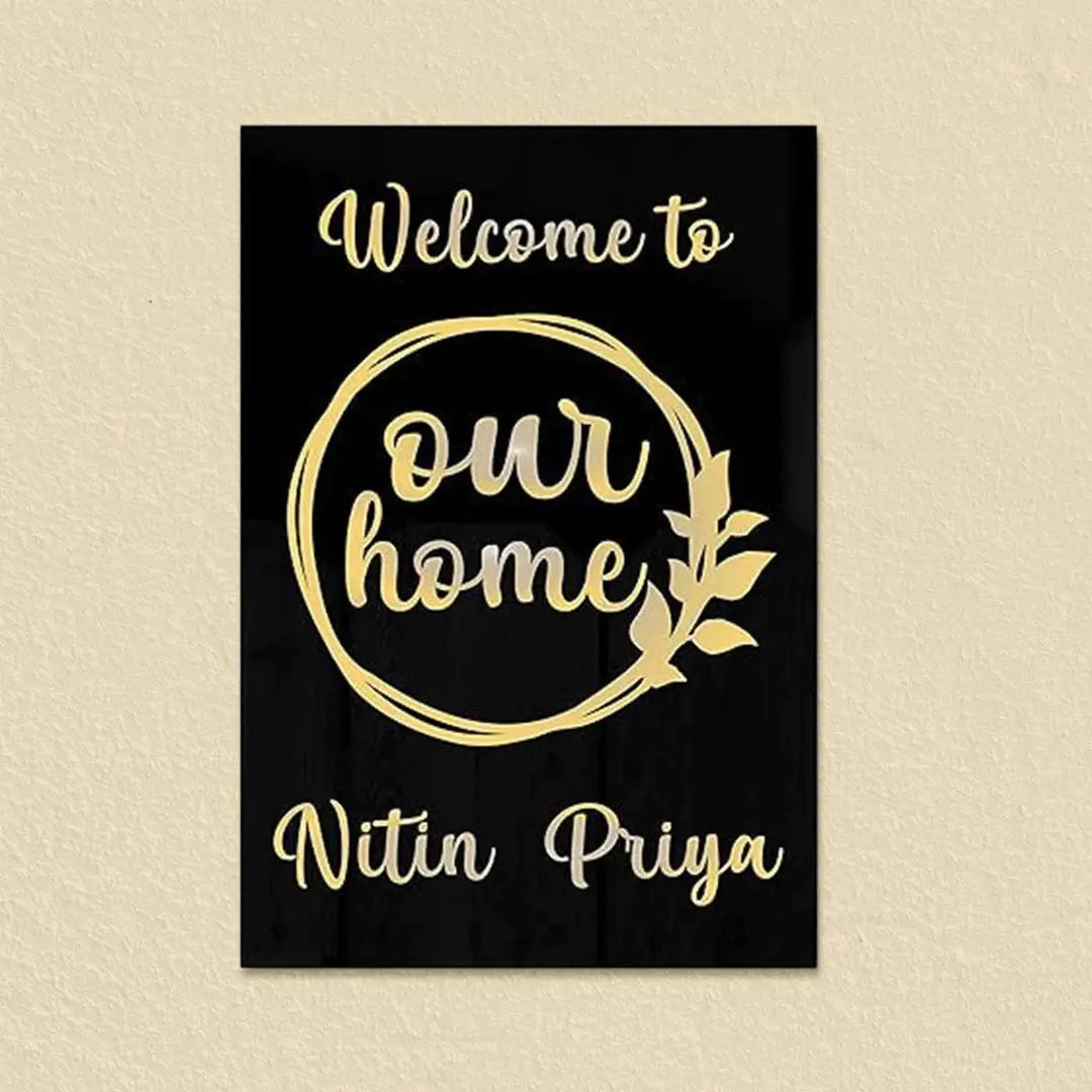 Personalized Black & Gold Vertical Acrylic Name Plate - Harshita Craft