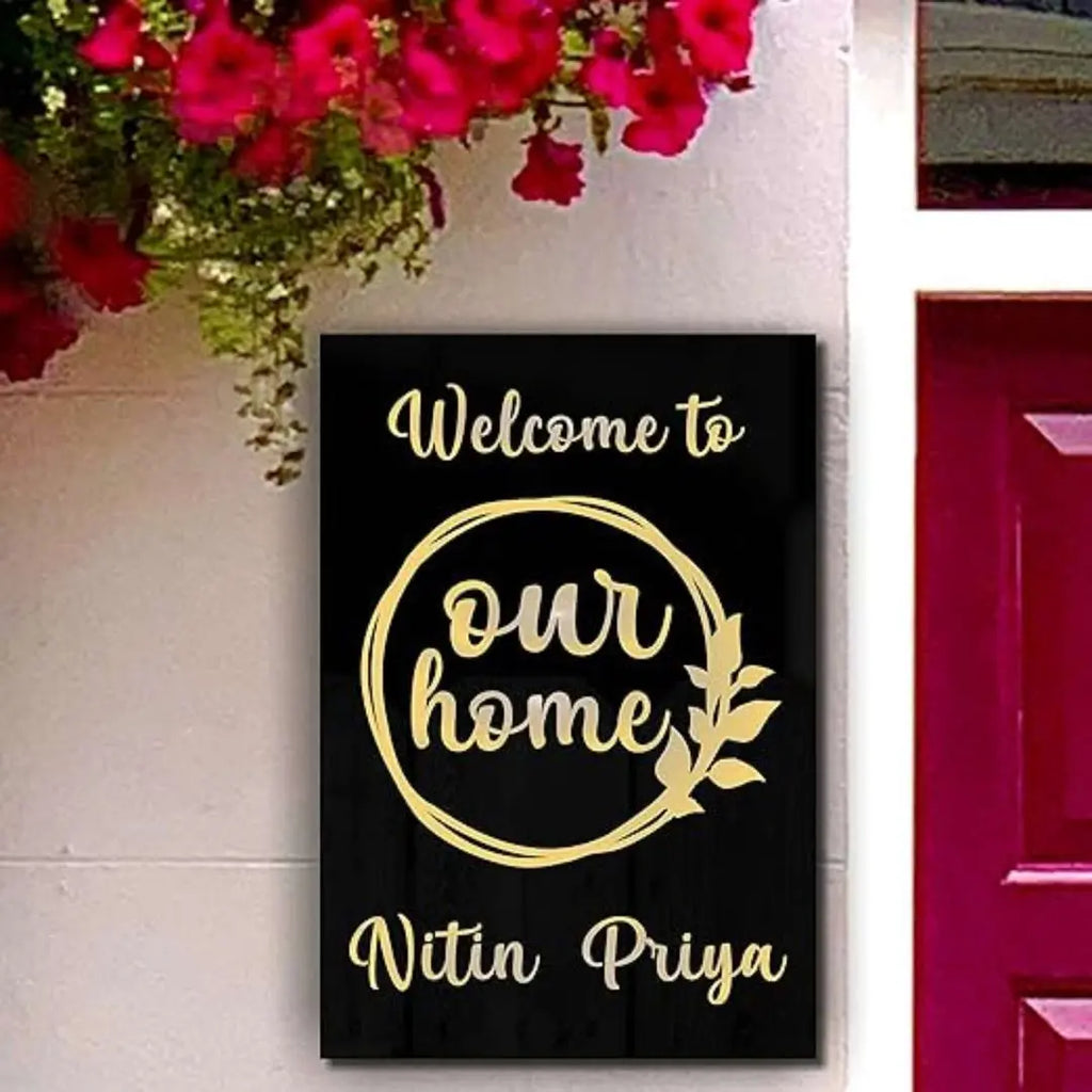 Personalized Black & Gold Vertical Acrylic Name Plate - Harshita Craft