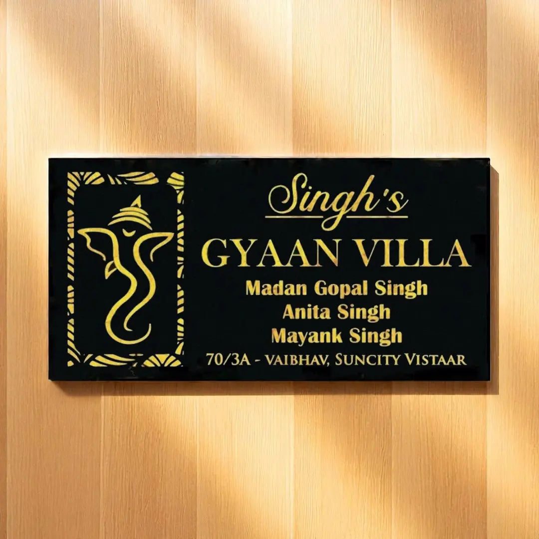 Personalized Glorious Ganesha Theme Acrylic LED Name Plate - Harshita Craft