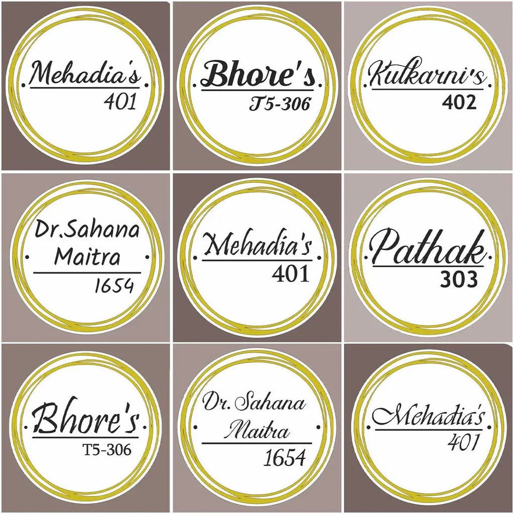 Personalized Round Gold & White Acrylic Name Plate - Harshita Craft