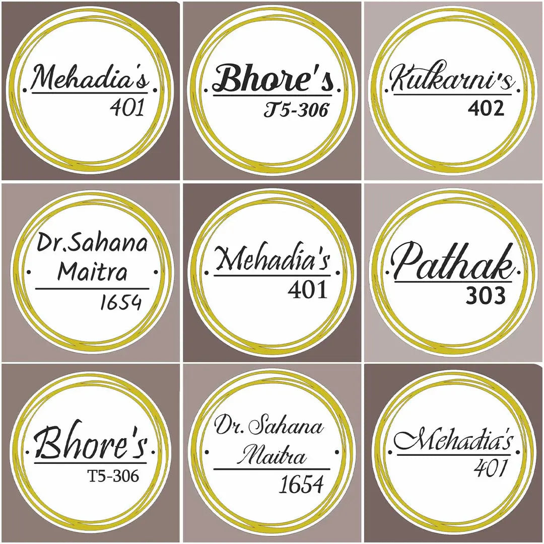 Personalized Round Gold & White Acrylic Name Plate - Harshita Craft