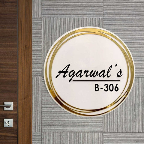 Personalized Round Gold & White Acrylic Name Plate