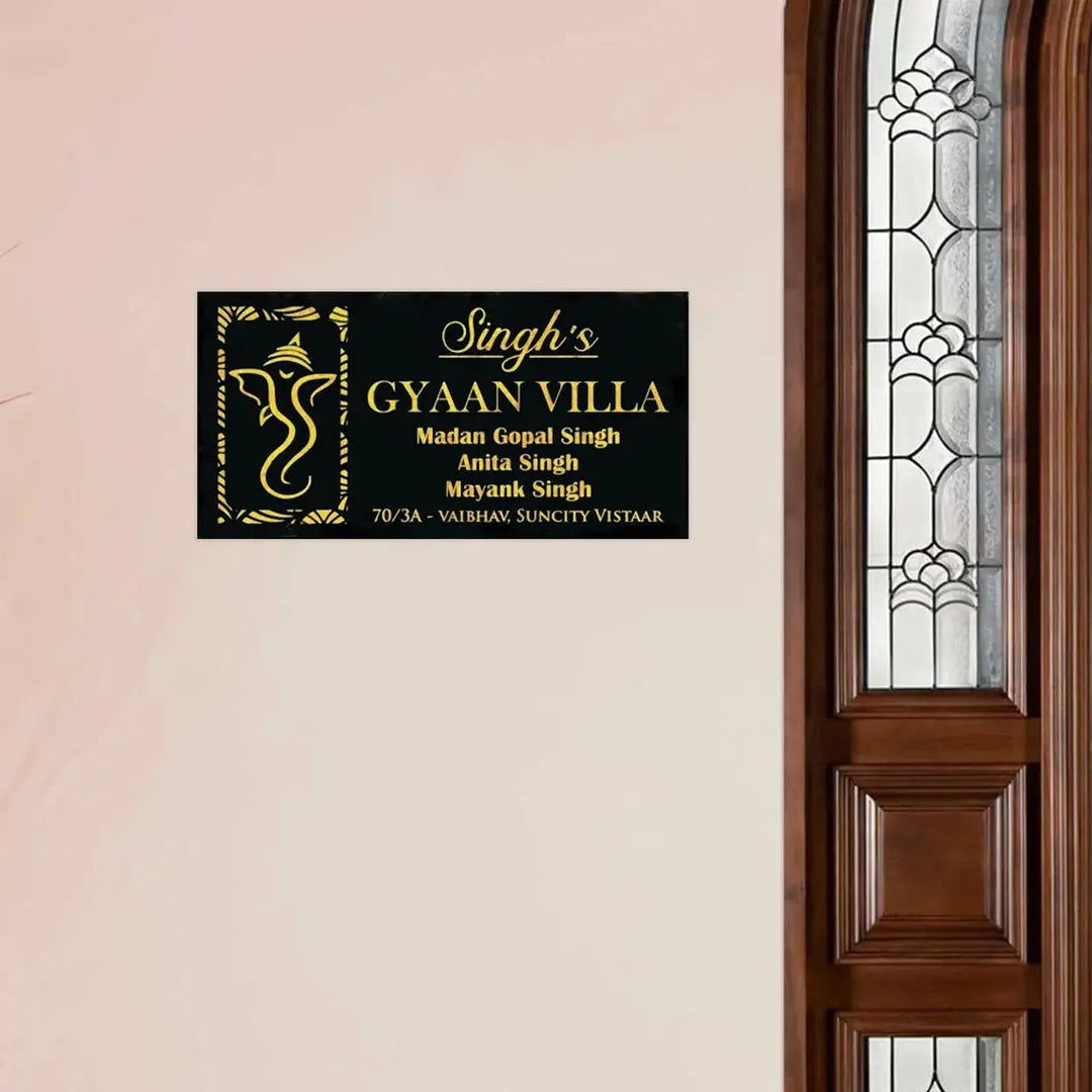 Personalized Glorious Ganesha Theme Acrylic LED Name Plate - Harshita Craft