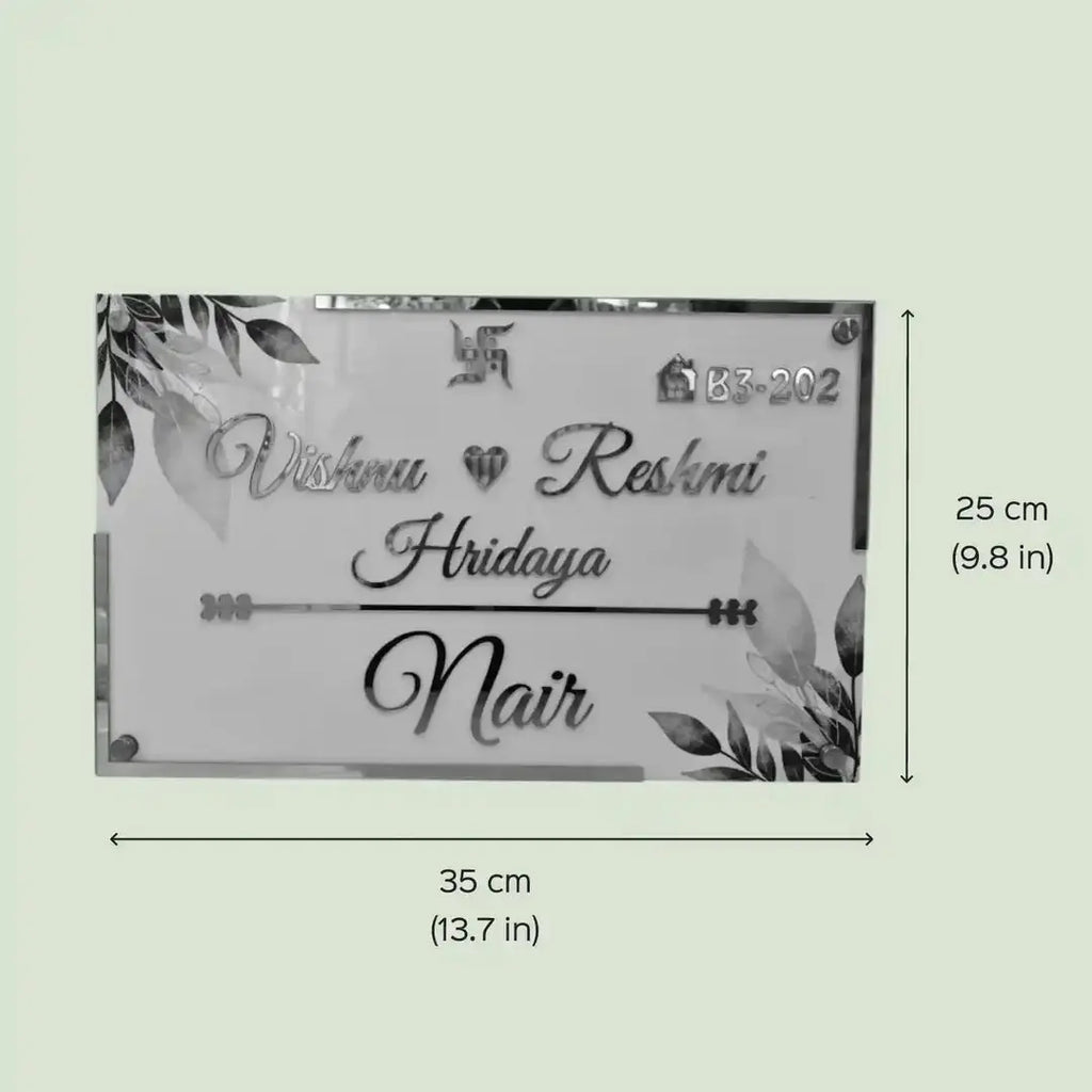 Personalized Handmade Rectangular Leaf Acrylic Name Plate - Harshita Craft