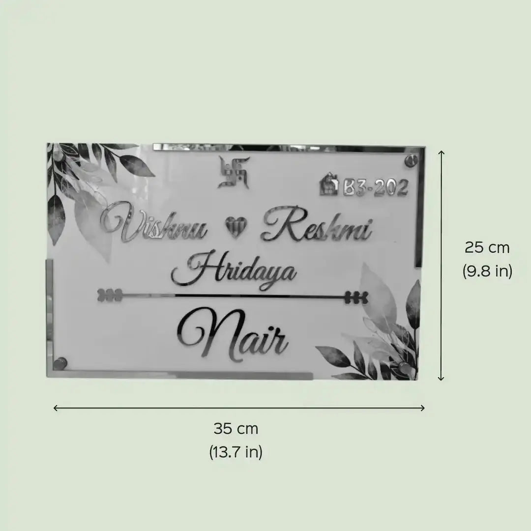 Personalized Handmade Rectangular Leaf Acrylic Name Plate - Harshita Craft