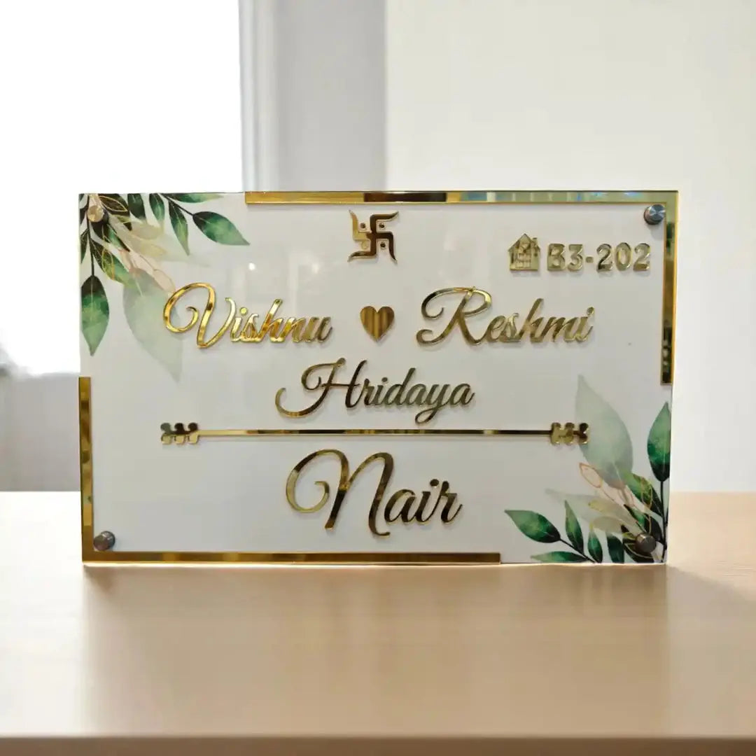 Personalized Handmade Rectangular Leaf Acrylic Name Plate - Harshita Craft