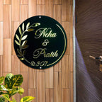 Personalized Round Black & Gold Acrylic Name Plate - Harshita Craft