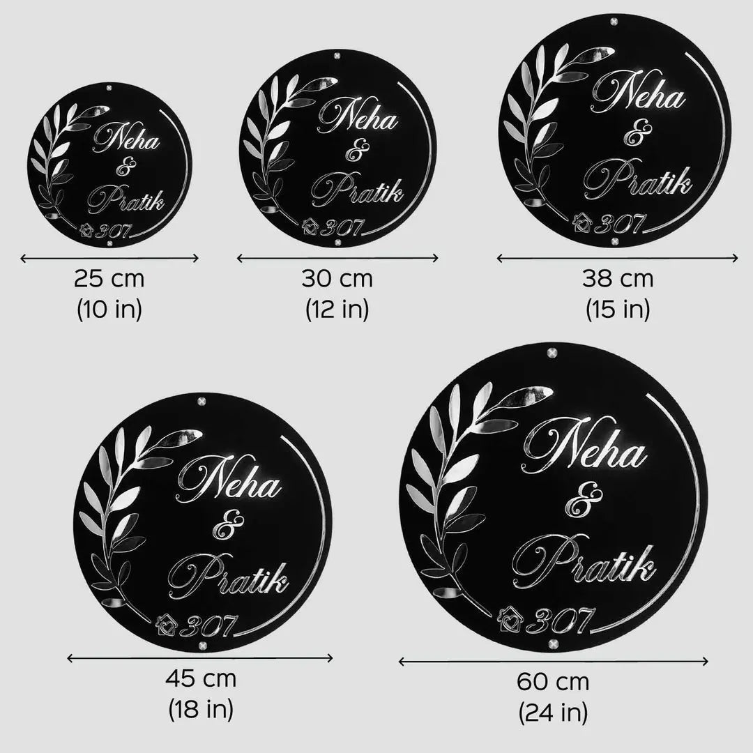 Personalized Round Black & Gold Acrylic Name Plate - Harshita Craft