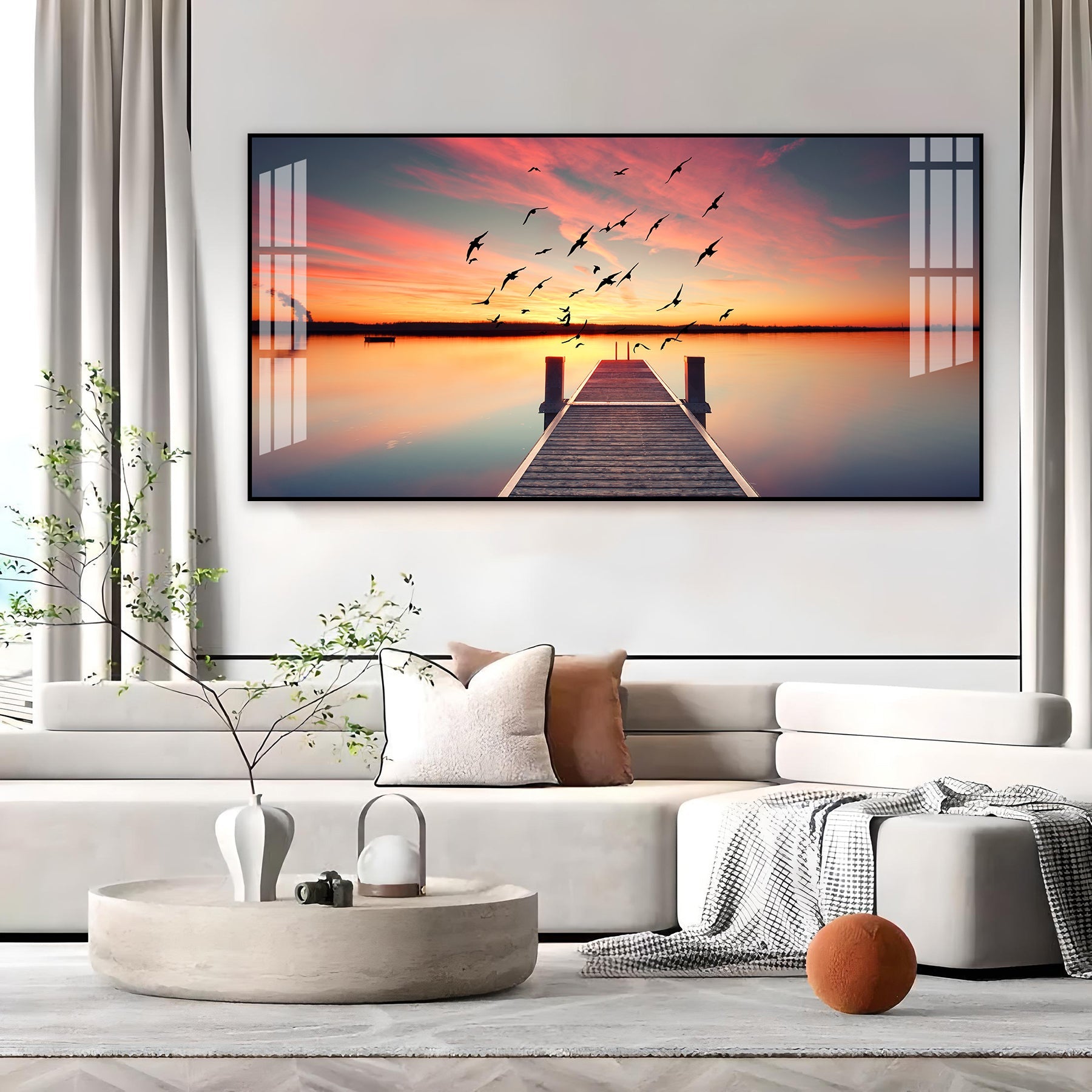 Beautiful Sunset Lake View Acrylic Wall Art   For Living Room Decor