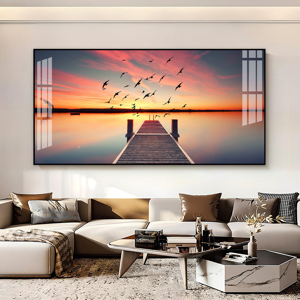 Beautiful Sunset Lake View Acrylic Wall Art Canvas For Living Room Decor
