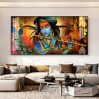 Spiritual Lord Krishna Acrylic Wall Art   With Flute For Living Room Decor