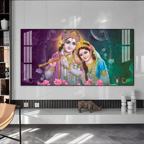 Colorful Radha Krishna Portrait Acrylic Wall Art  For Elegant Interior