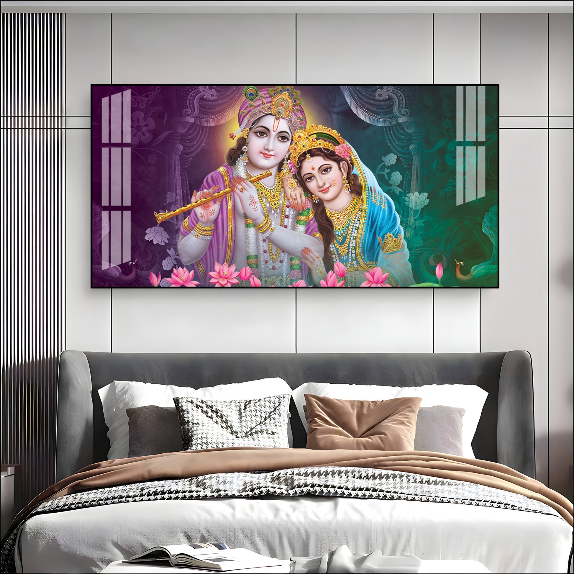 Colorful Radha Krishna Portrait Acrylic Wall Art   For Elegant Interior