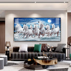Premium Running Horses Ocean Scene Acrylic Wall Art With Moonlight For Stylish Home Interior Decor