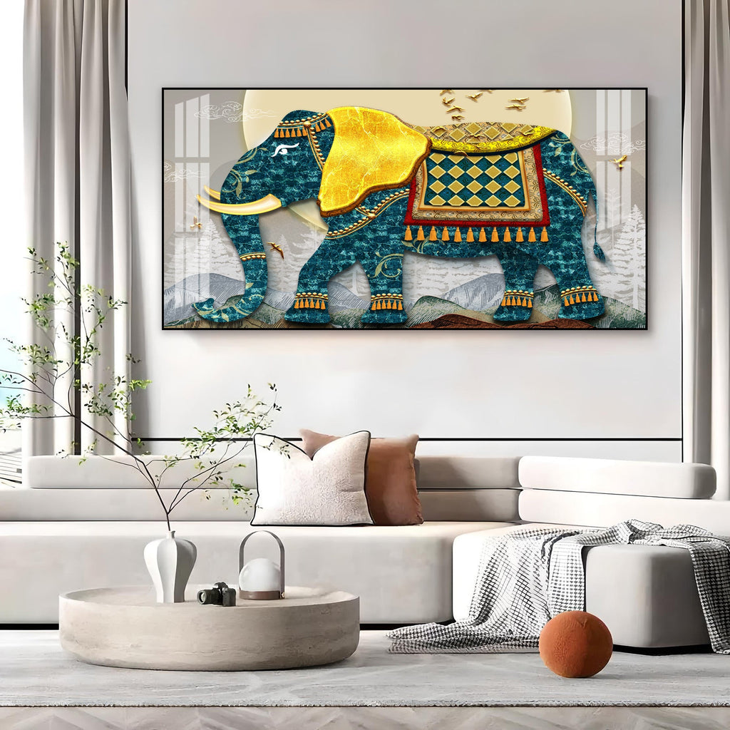 Serene Elephant Illustration Acrylic Wall Art Canvas With Artistic Pattern