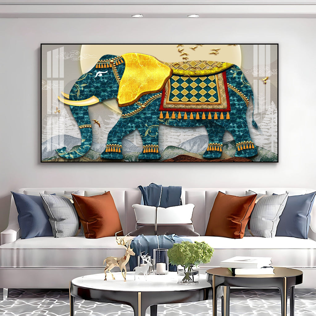 Serene Elephant Illustration Acrylic Wall Art Canvas With Artistic Pattern