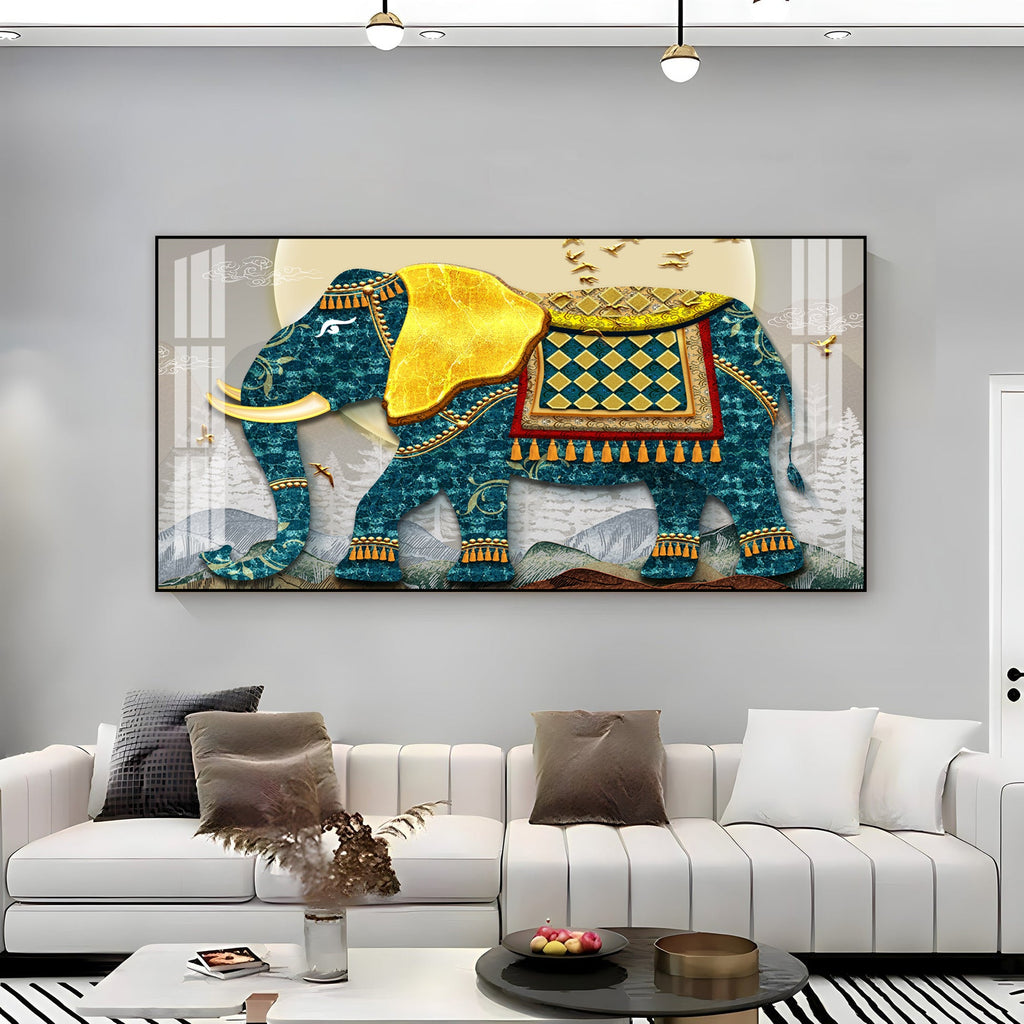 Serene Elephant Illustration Acrylic Wall Art   With Artistic Pattern