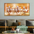 Peaceful White Horses Running Acrylic Wall Art   With Golden Sunset Background