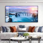 Calm Nature Waterfall Acrylic Wall Art   With Snowy Landscape And Soft Light
