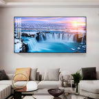 Calm Nature Waterfall Acrylic Wall Art   With Snowy Landscape And Soft Light