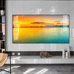 Peaceful Sunset Lake Landscape Acrylic Wall Art   With Golden Sky And Water