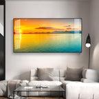 Peaceful Sunset Lake Landscape Acrylic Wall Art   With Golden Sky And Water