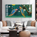 Calm Peacock Birds Scene Acrylic Wall Art Canvas With Flowers And Artistic Style