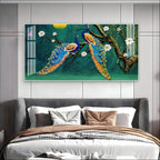 Calm Peacock Birds Scene Acrylic Wall Art   With Flowers And Artistic Style