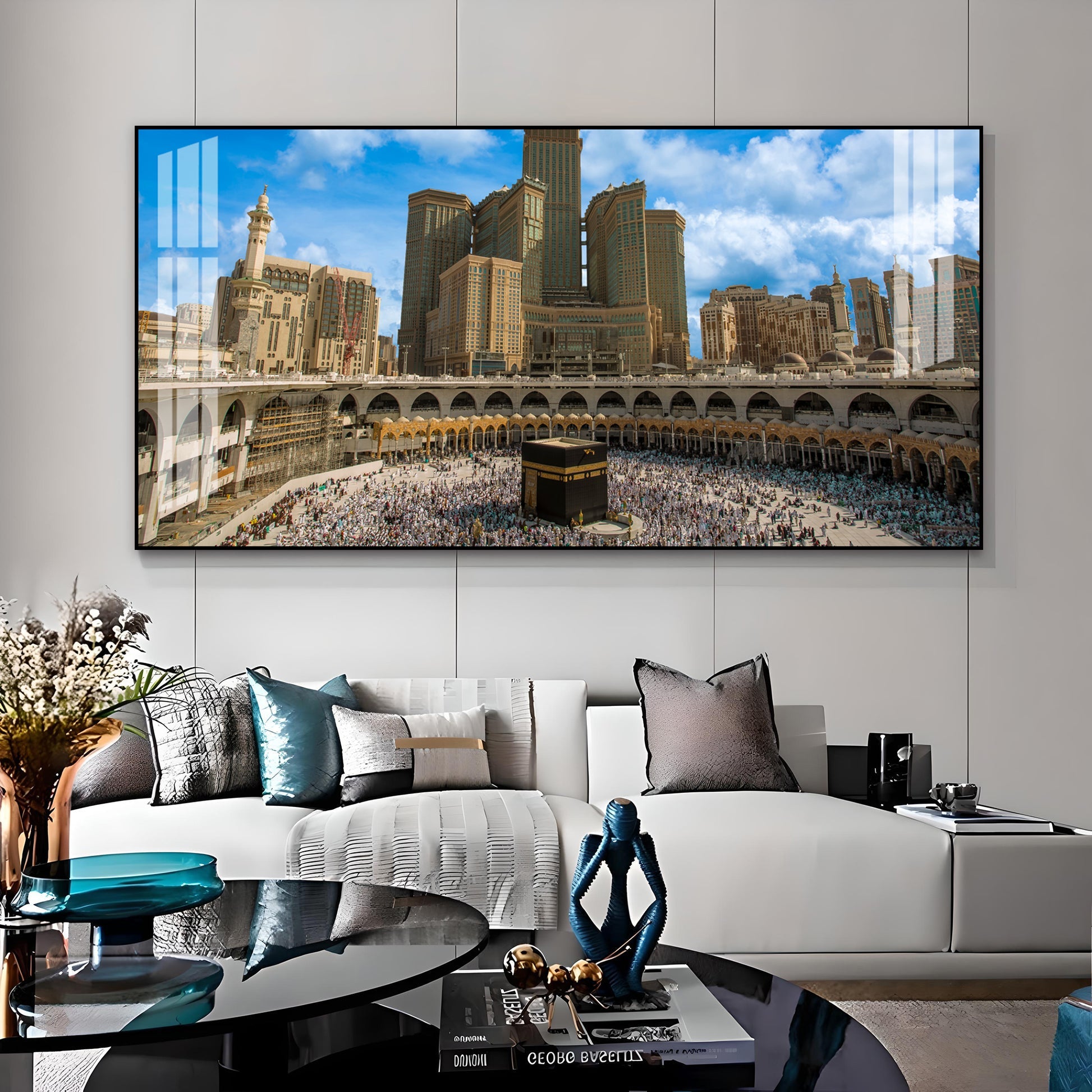 Peaceful Mecca Kaaba View Acrylic Wall Art   With City Skyline And Holy Mosque