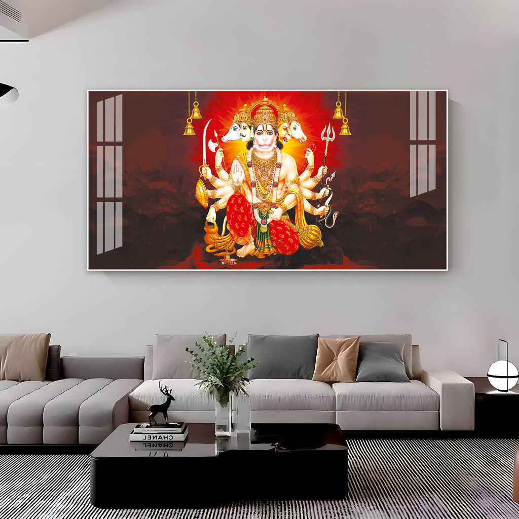 Scenic Panchmukhi Hanuman Acrylic Wall Art Canvas With Divine Energy And Sacred Theme